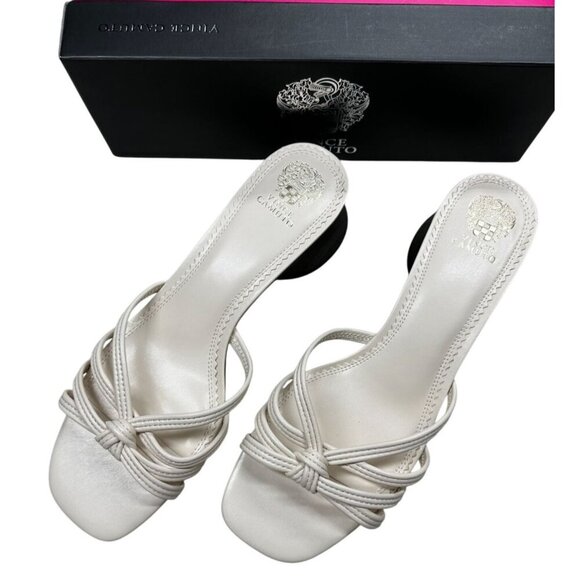 Vince Camuto Sandal Women's Size 11 Leather Off White Strappy Knotted Slip-On‎ - Picture 1 of 11